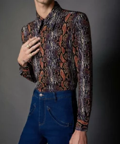 Orange Rust Snakeskin Print Long Sleeve Shirt -US Clothing Shop 11BO4A0692copy