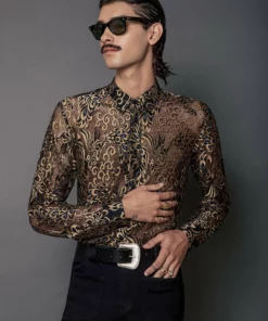 Black Lace Gold Western Peacock Shirt -US Clothing Shop 11BO4A0712