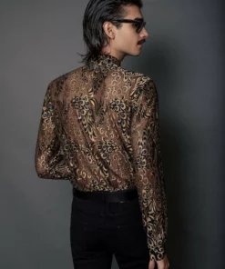 Black Lace Gold Western Peacock Shirt -US Clothing Shop 11BO4A0745