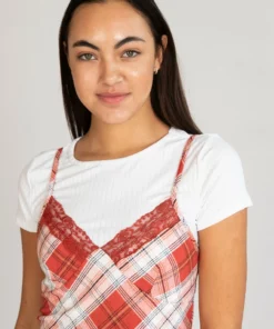 Plaid Cami Mini Dress With Tee -US Clothing Shop 172 P 9688 RustPlaidMiniDressCU 53087.1696609093