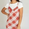 Plaid Cami Mini Dress With Tee
