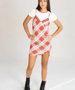 Plaid Cami Mini Dress With Tee -US Clothing Shop 172 P 9688 RustPlaidMiniDress 89694.1696609093