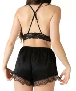 Lace Hem Satin Shorts (Black) -US Clothing Shop 173 3307 SatinLaceHemShortBlkBack 54080.1693582093