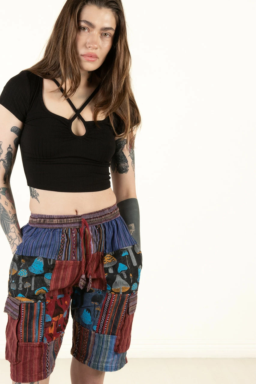 Indigo Mushroom Patchwork Cargo Shorts 2 Indigo Mushroom Patchwork Cargo Shorts - Image 2