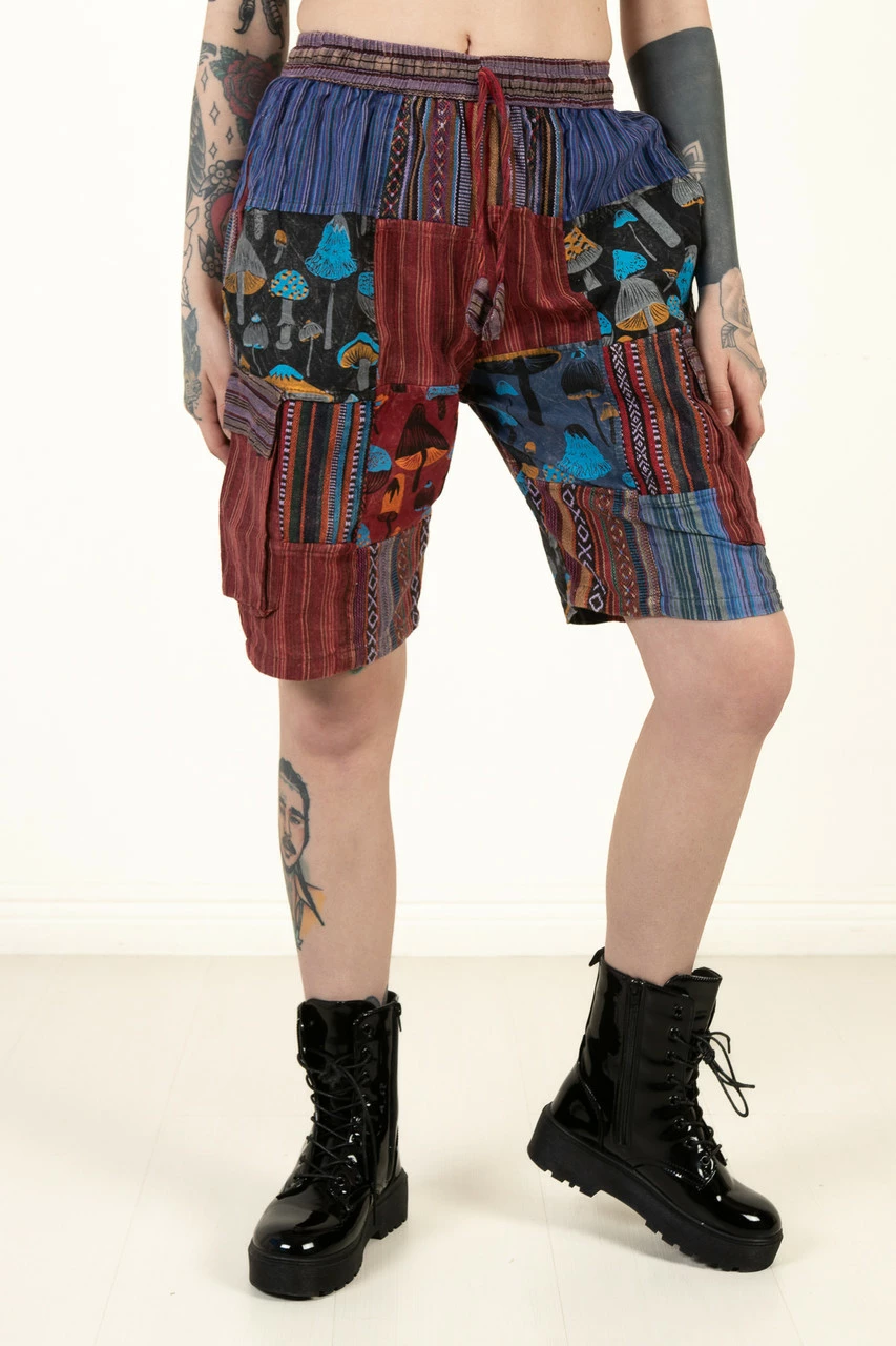 Indigo Mushroom Patchwork Cargo Shorts 1 Indigo Mushroom Patchwork Cargo Shorts