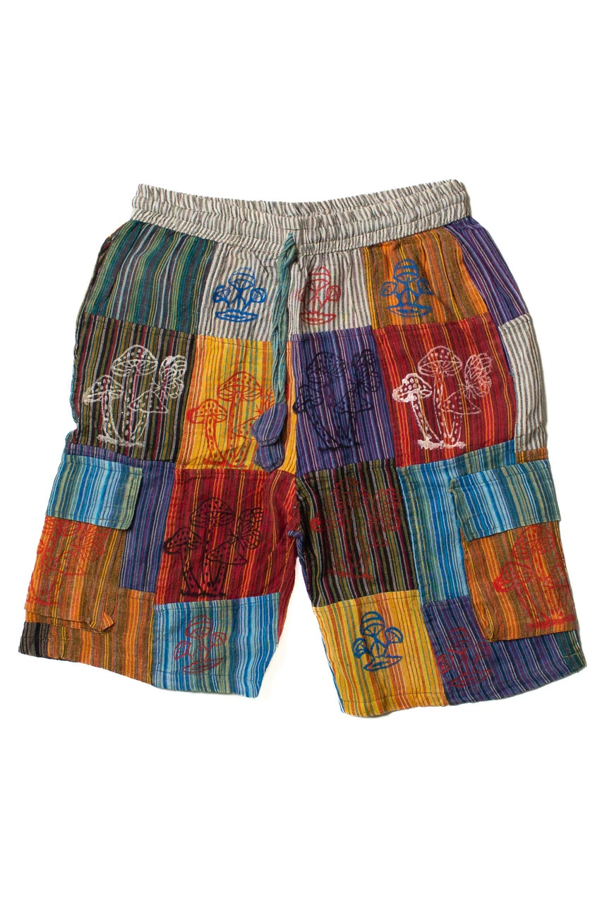 Mushroom Print Patchwork Cargo Shorts 6 Mushroom Print Patchwork Cargo Shorts - Image 6