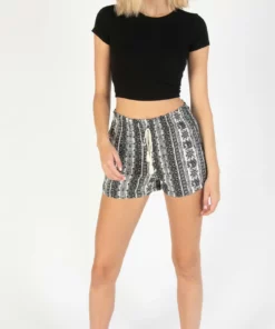 Black And White Paisley Floral Short