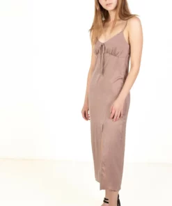 Taupe Satin Tie Front Maxi Dress -US Clothing Shop 174 6685antlertiemaxifull2 92219.1683149344