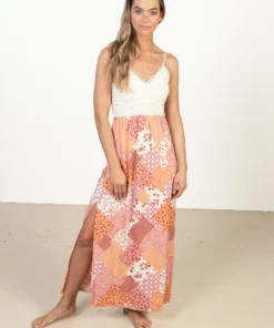 Crochet Top Floral Patchwork Maxi Dress
