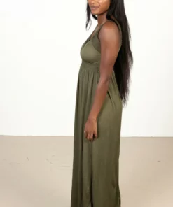 Olive Green Crochet Trim Maxi Dress -US Clothing Shop 174 6835LongOliveCrochetMaxiSide 76594.1680276296