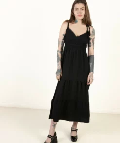 Black Elastic Empire Waist Maxi Dress