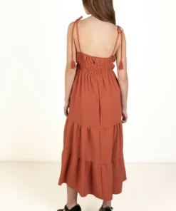 Rust Elastic Empire Waist Maxi Dress -US Clothing Shop 174 6863tunnelwaistrustback 70195.1683134158