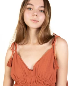 Rust Elastic Empire Waist Maxi Dress -US Clothing Shop 174 6863tunnelwaistrustdetail 93902.1683134159