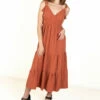 Rust Elastic Empire Waist Maxi Dress