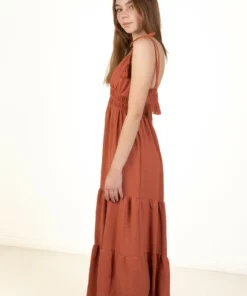 Rust Elastic Empire Waist Maxi Dress -US Clothing Shop 174 6863tunnelwaistrustside2 45269.1683134158