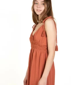 Rust Elastic Empire Waist Maxi Dress -US Clothing Shop 174 6863tunnelwaistrustsidedetail 43693.1683134158