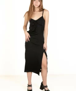 Black Satin Tie Front Maxi Dress -US Clothing Shop 174 6864BlkTiemaxifront 48751.1683149110