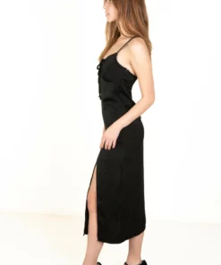 Black Satin Tie Front Maxi Dress -US Clothing Shop 174 6864BlkTiemaxiside 18803.1683149110