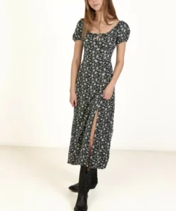 Black Daisy Puff Sleeve Maxi Dress 10 Black Daisy Puff Sleeve Maxi Dress -US Clothing Shop 174 6868PuffMaxiBlkFront 19622.1683149047