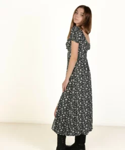 Black Daisy Puff Sleeve Maxi Dress 11 Black Daisy Puff Sleeve Maxi Dress -US Clothing Shop 174 6868PuffMaxiBlkside 93258.1683149047