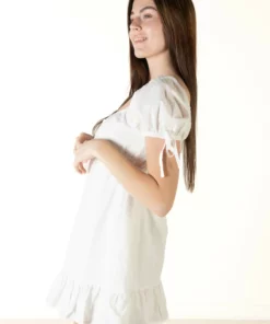 Puff Sleeve Tier Dress -US Clothing Shop 174 6892 PuffTireDressWhiteside 47247.1685479874