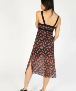 Black Lace Trim Printed Midi Dress -US Clothing Shop 174 6917 BlkFloralMaxiBack 4545 06557.1689264380