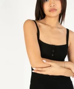 Black Bubble Rib Henley Mini Dress -US Clothing Shop 174 6920 BlkHenleyDetail 4835 35070.1689264485