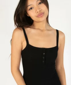 Black Bubble Rib Henley Mini Dress
