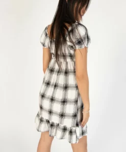 Granite Plaid Puff Sleeve Babydoll Dress -US Clothing Shop 174 6926 PlaidPuffSide 4701 77085.1689264628