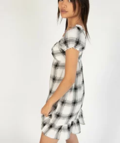 Granite Plaid Puff Sleeve Babydoll Dress -US Clothing Shop 174 6926 PlaidPuffSide3 4712 37259.1689264627