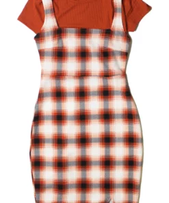 2 Piece Burnt Umber Plaid Mini Dress With Tee -US Clothing Shop 174 6928 1 52245.1689964906