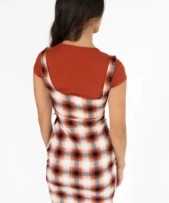 2 Piece Burnt Umber Plaid Mini Dress With Tee -US Clothing Shop 174 6928 UmberPlaidDressBack 56868.1689964908