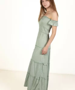 Spring Green Over The Shoulder Tiered Maxi Dress -US Clothing Shop 174 6936TieredMaxiDressFrostGreenSide2 04230.1683148907