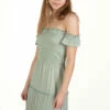 Spring Green Over The Shoulder Tiered Maxi Dress