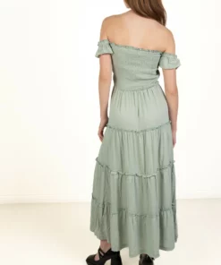Spring Green Over The Shoulder Tiered Maxi Dress -US Clothing Shop 174 6936TieredMaxiDressFrostGreenback 71089.1683148908