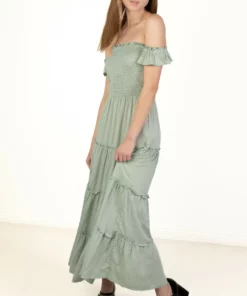 Spring Green Over The Shoulder Tiered Maxi Dress -US Clothing Shop 174 6936TieredMaxiDressFrostGreenextra 02302.1683148907