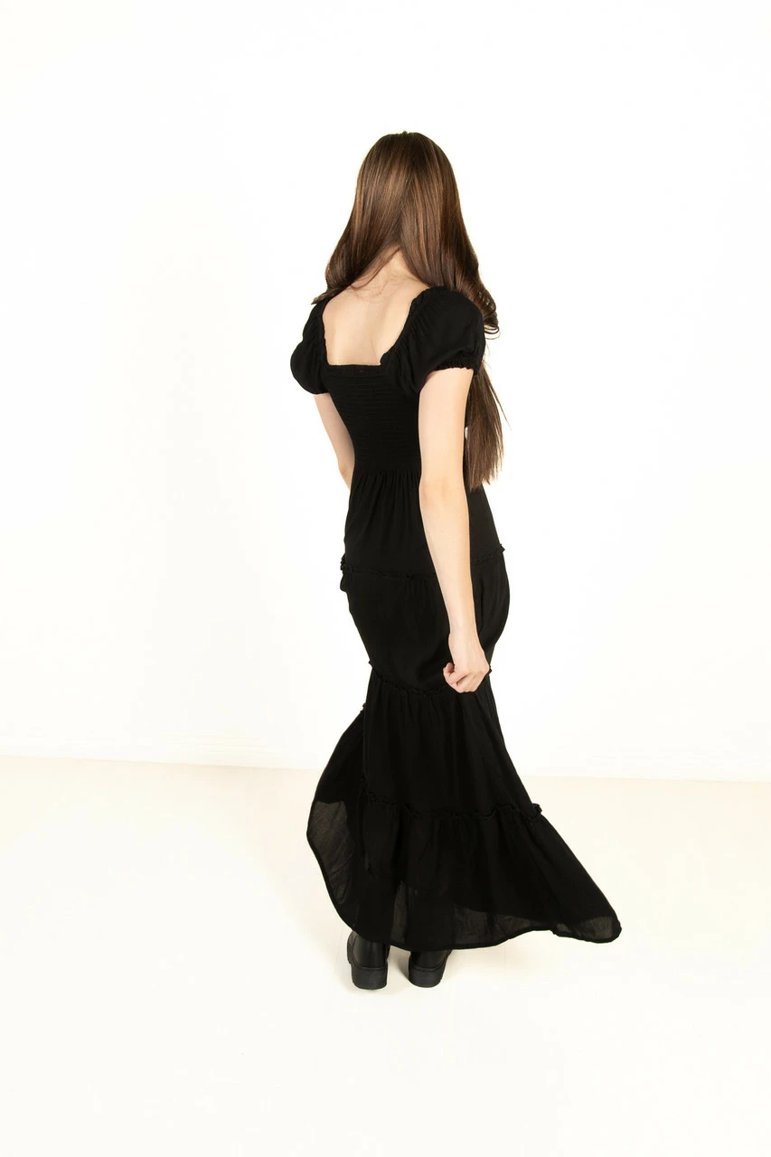 Black Lace Up Milkmaid Maxi Dress 3 Black Lace Up Milkmaid Maxi Dress - Image 3