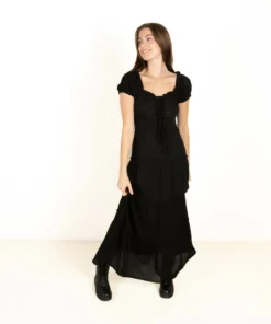 Black Lace Up Milkmaid Maxi Dress