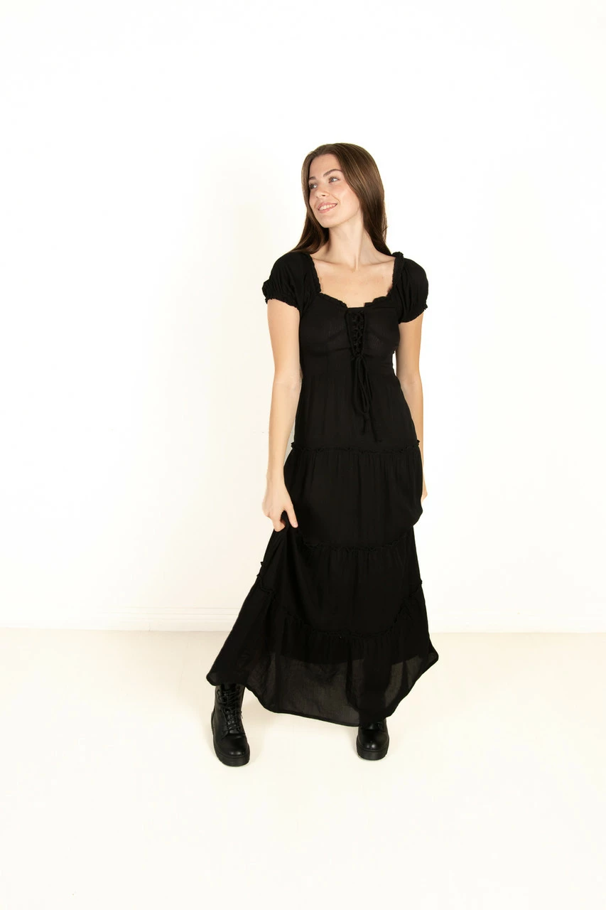 Black Lace Up Milkmaid Maxi Dress 1 Black Lace Up Milkmaid Maxi Dress