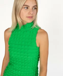 Green Bubble Sleeveless Mock Dress