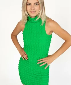 Green Bubble Sleeveless Mock Dress -US Clothing Shop 174 6943 GreenBubDressFront 16213.1691638132
