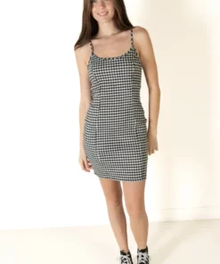 Black Gingham Lace Up Back Mini Dress -US Clothing Shop 174 6959 BlkGingDressFront 46190.1685480102