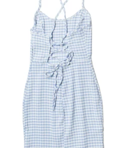 Blue Gingham Lace Up Back Mini Dress -US Clothing Shop 174 6961 3 13000.1685553997