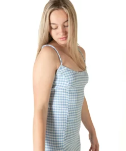 Blue Gingham Lace Up Back Mini Dress -US Clothing Shop 174 6961 Blue GinghamSide 10840.1685553999