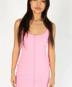 Taffy Pink Zip Up Cami Dress -US Clothing Shop 174 6965 PinkZipDressFront 5223 11387.1689264919