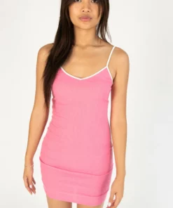Pink Lemonade White Trim Mini Dress -US Clothing Shop 174 6967 PinkWhiteCamiDrFront 5274 36197.1689264994