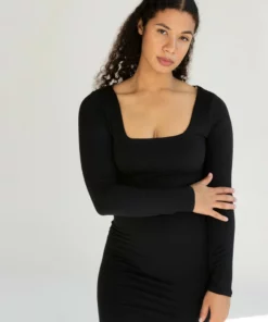 Long Sleeve Square Neck Mini Dress -US Clothing Shop 174 6978 BlkSquareNeckFront2 48845.1696609782