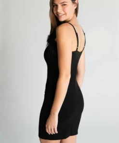 Feather Trim Cami Mini Dress 9 Feather Trim Cami Mini Dress -US Clothing Shop 174 P 6950 FeatherDressBlkSide 01044.1697861399