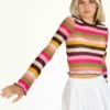 Spring Garden Bell Sleeve Crochet Stripe Sweater