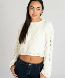 Egret Mixed Stitch Sweater -US Clothing Shop 176 2404 CreamSweatFront2 90203.1696610266